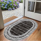 Minimalist Distressed Black Off White Greek Key Pattern Bordered Rug 12x15 for Liivng Room Bedroom Dining Room Soft Non Skid Washable Large Rugs Nursery Dorm Kitchen Rustic Classic Indoor Oval Carpet