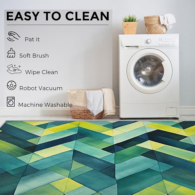 3x4 Geometric Zigzag Rugs for Bedroom Decor, Washable Green Chevron Pattern Area Rug, Living Room Home Decoration, Non Slip Soft Thin, Modern Abstract Geometry Decor Carpet PF-P 49