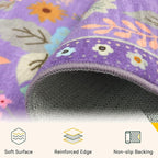 Floral 3x5 Area Rug Machine Washable Soft Print Boho Carpet Non Slip Doormat Low Pile Flower Area Rugs for Living Room Bedroom Nursery Kitchen Dining Room Indoor-Purple/Pink/Multi