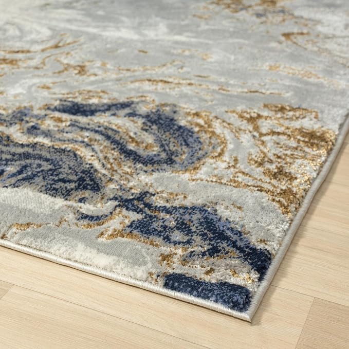 LUXE WEAVERS Marble Swirl Abstract Area Rug, Blue 2x7