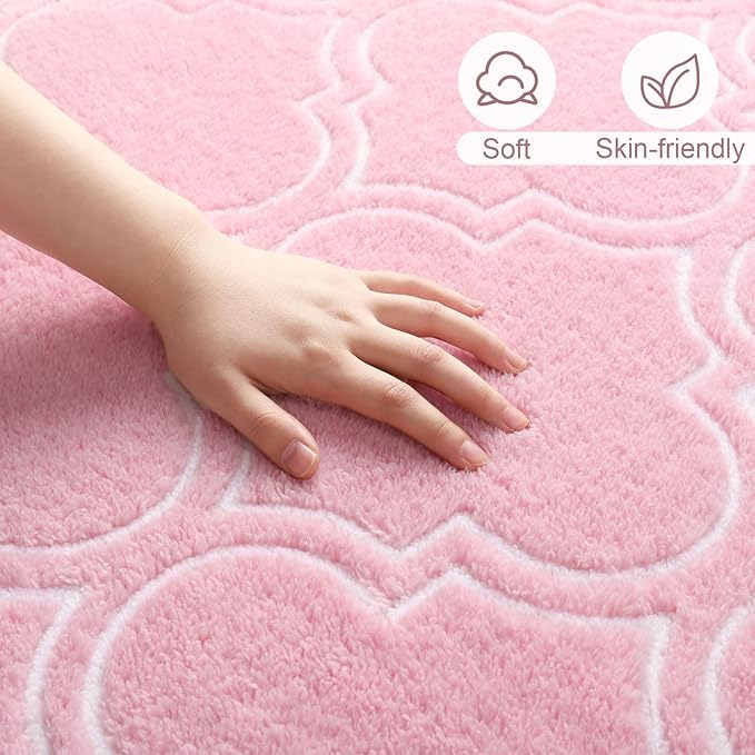Amearea Fluffy Indoor Area Rug, Soft Trellis Moroccan Rugs for Bedroom, Shag Modern Area Rug for Living Room Kids Room Nursery, Easy Clean, Home Decor Low Pile Carpet, Pink 6x9 Feet