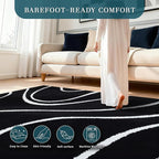 YIHOUSE Abstract Washable Rug 5x7,Ultra Thin Non Slip Black Rugs for Living Room,Modern Minimalist White Stripe Rugs for Bedroom,Dining Room Office Playroom (5'x7',Black-2)