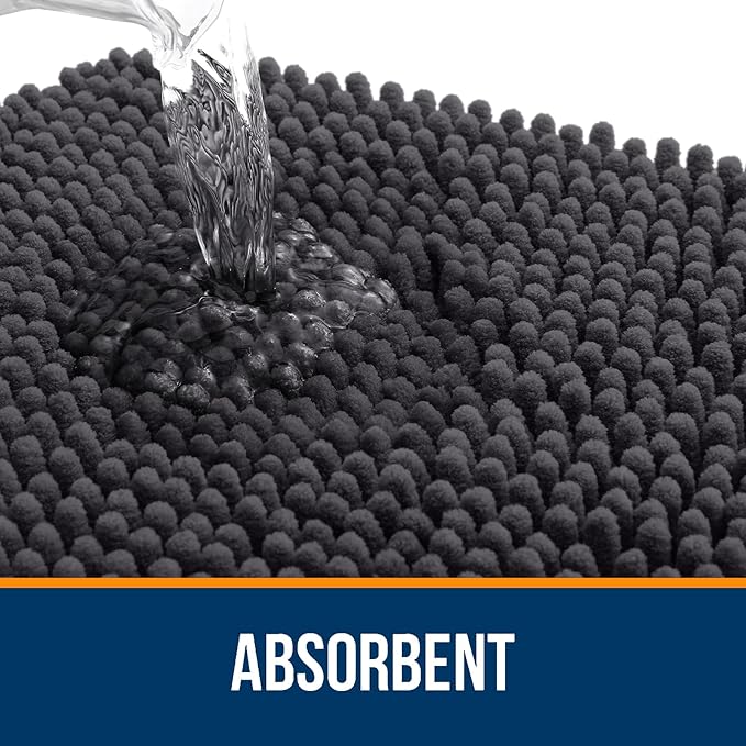 OLANLY Bathroom Rugs 45x27, Extra Soft Absorbent Chenille Bath Rugs, Rubber Backing Quick Dry, Machine Washable Bath Mats for Bathroom Floor, Tub and Shower, Home Decor Accessories, Dark Grey