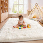 Cream White Plush Rug for Living Room Fuzzy Carpet for Bedroom Dorm, Non-Slip High Pile Rug, Shag Rug for Playroom Nursery Home Office Decor 5X7 Ft