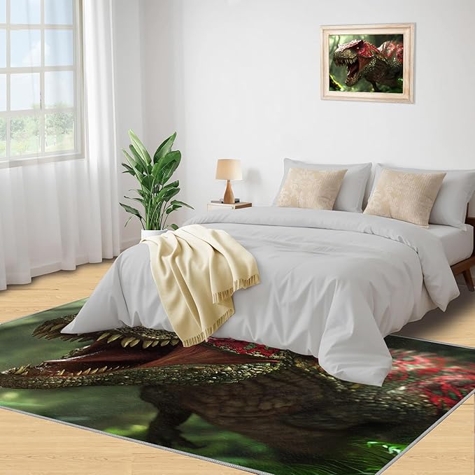 Dinosaurs Rugs for Bedroom - 3x4 Area Rug - 3D Dinosaurs Rugs for Living Room, Forest Animals Rug, Non-Slip Washable Home Decor Carpet