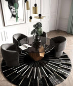 Sn Alef Home Round Designer Rug for Living Room | Handcrafted Black & White Boho Floor Carpet | Modern Ethnic Circular Mat for Home Décor & Meditation Space (Black_9x9)