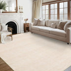 RUGSREAL Washable Contemporary Area Rug Low-Pile Solid Modern Area Rug Non-Slip Stain Resistant Home Office Solid Rug for Living Room Bedroom Kids Room, 5' x 7' Ivory Beige