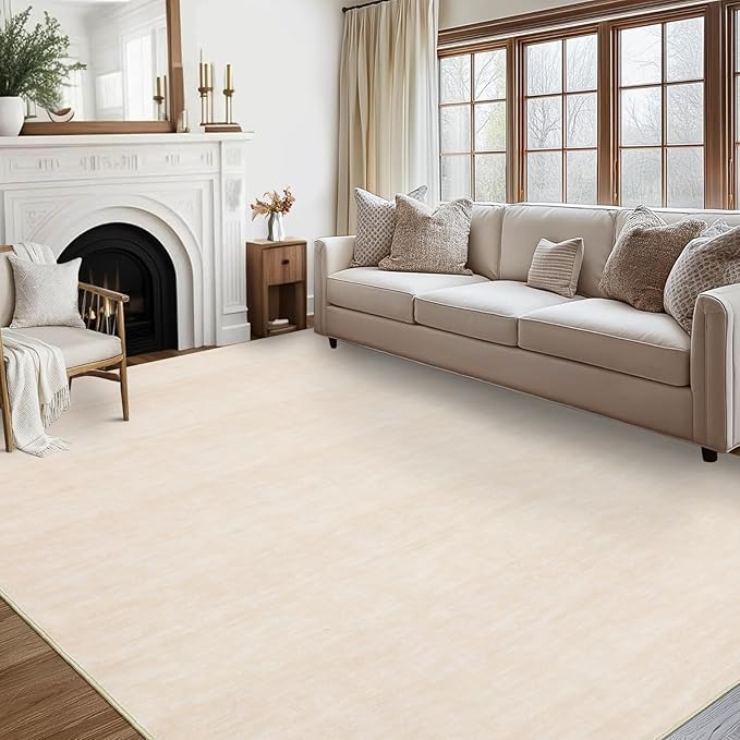 RUGSREAL 3x5 Washable Bedroom Rug Indoor Solid Color Rug Non-Slip Dining Room Throw Carpet Modern Contemporary Area Rug for Living Room Bedroom Kitchen Nursery, 3' x 5' Ivory Beige