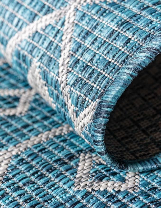Unique Loom Outdoor Trellis Collection Area Rug - Tribal Trellis (5' 3" x 7' 1" Rectangle Teal/Ivory)