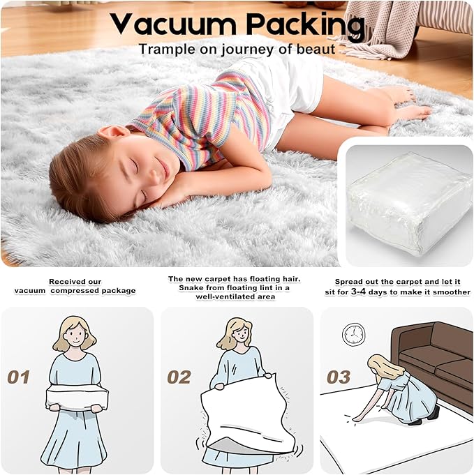 6x9 Tie-Dyed Grey Rugs for Living Room Bedroom, Fluffy Large Area Rug Soft Shag Non-Slip Carpet for Kids Boys and Girls Room Dorm Home Decor (6ft x 9ft)