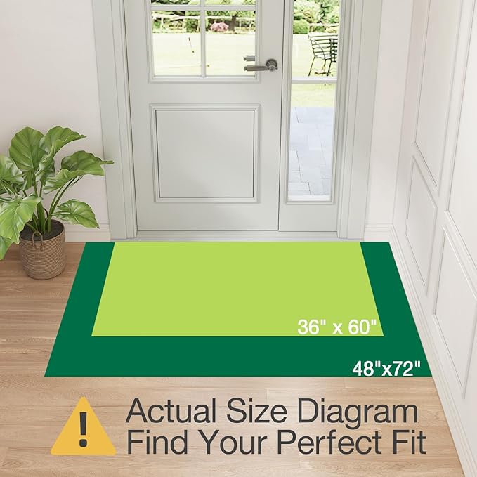 LUMI Front Door Mat Indoor Entrance 48"x72", Low Profile Welcome Mat, Non-Slip Washable Doormat with Rubber Backing for Entrance, Patio, Garage, Green