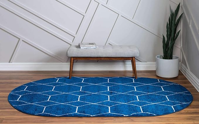 Unique Loom Trellis Frieze Collection Area Rug - Geometric (5' x 8' Oval, Navy Blue/ Ivory)