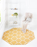 Rugs.com Lattice Frieze Collection Rug – 7' 10 Octagon Yellow Medium Rug Perfect for Living Rooms, Kitchens, Entryways