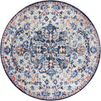 Lahome Bohemian Round Rug 3Ft Small Bedroom Round Area Rug Soft Bathroom Circle Mat, Vintage Machine Washable Non Slip Low Pile Indoor Floor Carpet for Kitchen Laundry Entryway, Blue Purple/Multi
