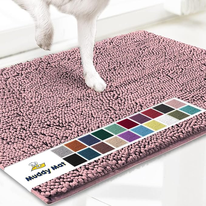 Muddy Mat® | Super Absorbent Door Mat Indoor, Microfiber Quick Dry Chenille Entryway Rug, Non-Slip Front Door Mat, Indoor Mats for Entryway, Machine Washable Pet Rug, Pink 36"x60"