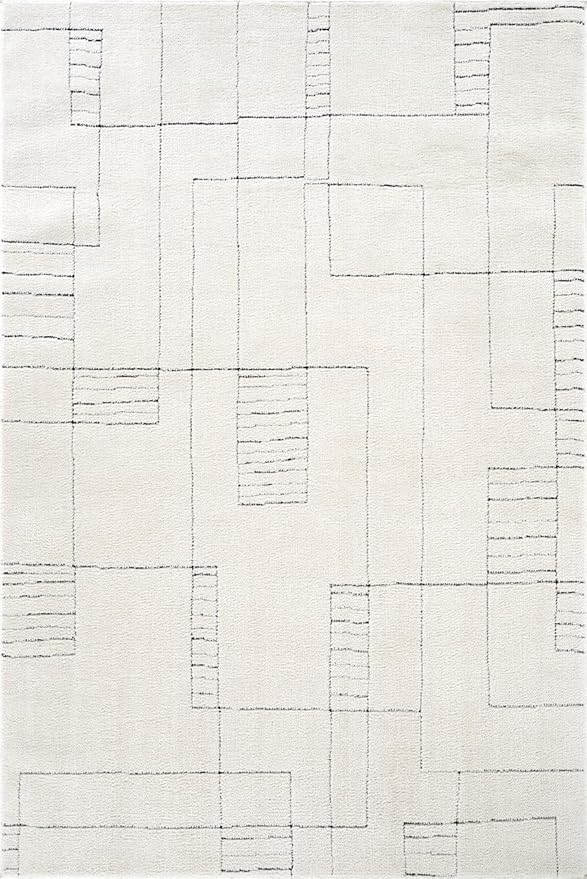 Abani Cream Area Rug – 8' x 10' – Oliver Collection – Geometric Linework Pattern – Non-Shedding, Easy to Clean – Durable for Living Room, Bedroom, or Office, Pet & Child Friendly