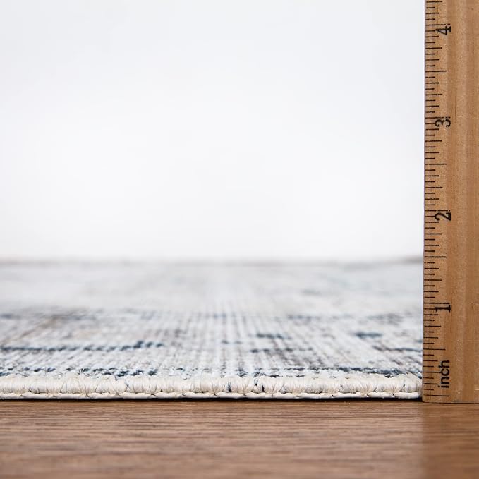 Bloom Rugs Washable Non-Slip 7 ft Runner - Teal/Beige Traditional Runner for Entryway, Hallway, Bathroom, and Kitchen - Exact Size: 2.5' x 7'