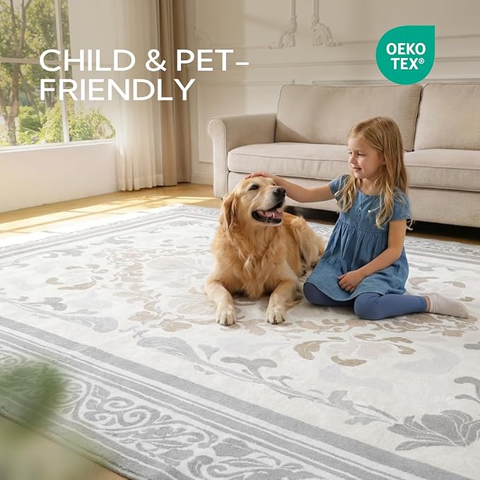 SOULFUL Medium Pile 2x3 Entryway Rug - Soft Foot Feel Small Area Rug - Light Taupe Boho Floral - Washable Non-Slip - Perfect for Hallway Kitchen Bedroom Bathroom Indoor Entrance