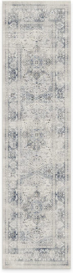 RUGGABLE Washable Vintage Runner Rug – Sarrah Blue Quartz 2.5x10, Stain-Resistant, Non-Slip Hallway Runner – Machine Washable Rug for Hallway, Entryway, Living Room & Kitchen–with Standard Pad