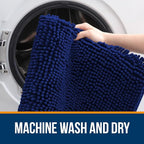 OLANLY Bathroom Rugs 44x24, Extra Soft Absorbent Chenille Bath Rugs, Rubber Backing Quick Dry, Machine Washable Bath Mats for Bathroom Floor, Tub and Shower, Home Decor Accessories, Navy