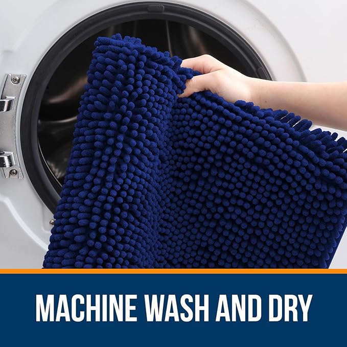 OLANLY Bathroom Rugs 24x16, Extra Soft Absorbent Chenille Bath Rugs, Rubber Backing Quick Dry, Machine Washable Bath Mats for Bathroom Floor, Tub and Shower, Home Decor Accessories, Navy