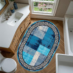 Blue Grey Black Greek Key Pattern Bordered Design Large Carpet for Living Room Bedroom Dining Room Soft Non Slip Low Pile Area Rug 6x9 Farmhouse Doormats Vintage Distressed Home Office Oval Rugs