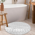 Lahome Moroccan Round Area Rug - 3Ft Round Rug Non-Slip Washable Soft Round Bathroom White Throw Small Circle Rug for Bedroom, Modern Geometric Print Low-Pile Round Rugs for Entryway Kitchen Sofa