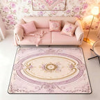 Light Pink 3 x 5 Area Rug Antique Decor Boho Floral Rugs for Living Room | Bohemian Flowers Washable Rug, Minimalist Damask Victorian Carpet Indoor Floor Mat
