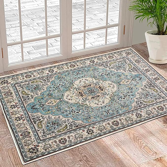 Boho Vintage Oriental Entry Rugs for Entrance Non-Slip Washable Tribal Small Area Rug,Ultra Soft Bohemian Floral Medallion Low-Pile Indoor Front Door Mat for Bedroom Kitchen Bathroom 20" x 32"