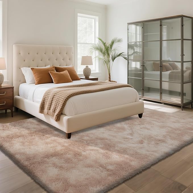 Fluffy Rug Shaggy Area Rug, Mottling Beige 6x9 Area Rugs for Living Room, Large Shag Area Rugs for Bedroom Kids Room Home Decor, Upgrade Anti-Skid Rectangular Fuzzy Rugs