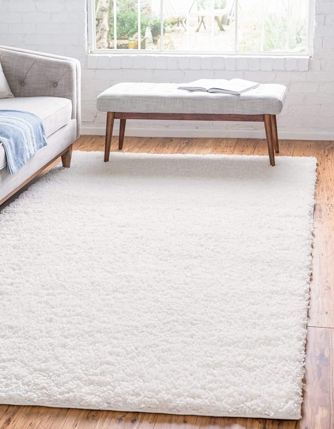 Unique Loom Davos Shag Collection Area Rug - Solid (3' 3" x 5' 3" Rectangle, White/ Ivory)