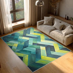 3x5 Geometric Zigzag Rugs for Bedroom Decor, Washable Green Chevron Pattern Area Rug, Living Room Home Decoration, Non Slip Soft Thin, Modern Abstract Geometry Decor Carpet PF-P 49