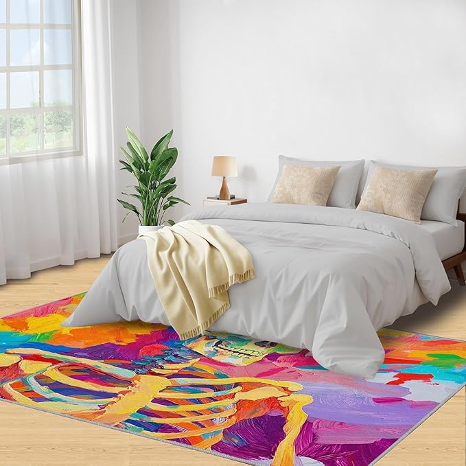 2x4 Abstract Graffiti Runner Rug for Hallway - Colorful Skeletons Kitchen Mat, Pop Art Kitchen Runner Rug Soft Non Slip Anti Fatigue for Laundry Room Indoor Hallways