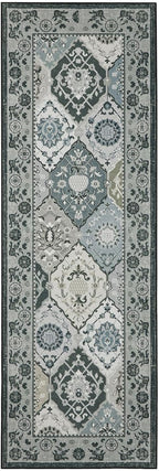 Phantoscope Washable Runner Rug 2'x6' Non-Slip, Vintage Boho Hallway Rugs for Entryway, Stair, Bedroom, Distressed Moroccan Mosaic Diamond Pattern, Low-Pile Foldable Floor Carpet, Grey Charcoal