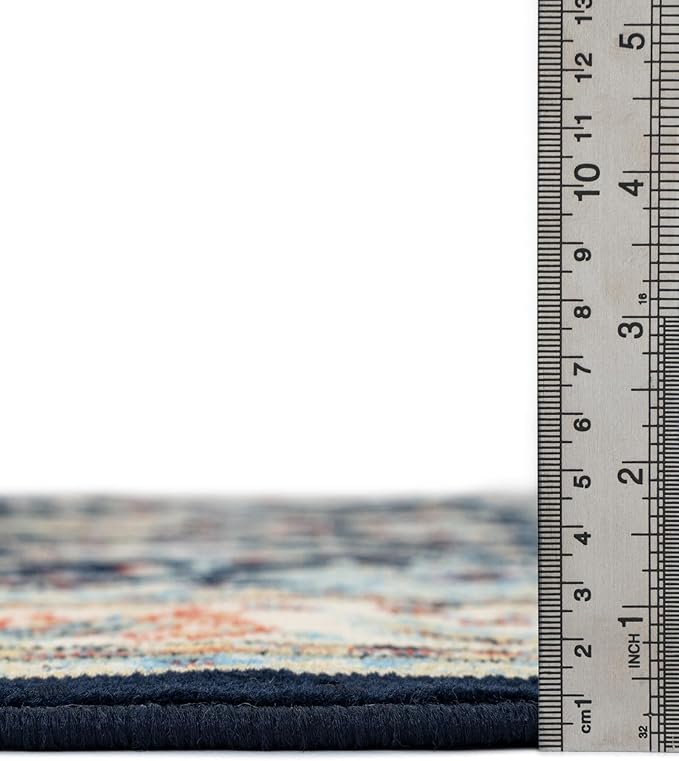 Unique Loom Sialk Hill Collection Area Rug - Washington (7' 10" Round Navy Blue/Cream)