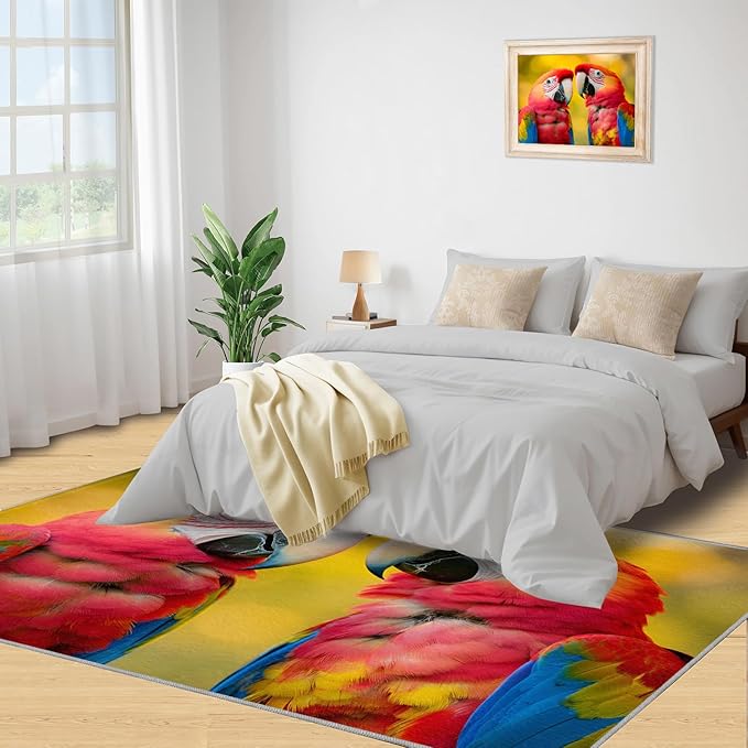 Parrot Rugs for Bedroom - 2x3 Area Rug - Cute Parrot Rugs for Living Room, Colorful 3D Animal Rug, Non-Slip Washable Home Decor Carpet