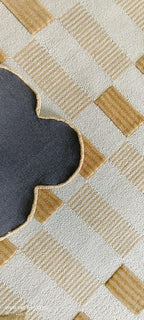 Handmade Scalloped Wool Area Rug - Modern Geometric Pattern, Green-Beige Stripes, Checkered Chevron Design - Soft, Durable Thick Carpet for Living Room, Bedroom (Neutral Beige, 9' x 12')