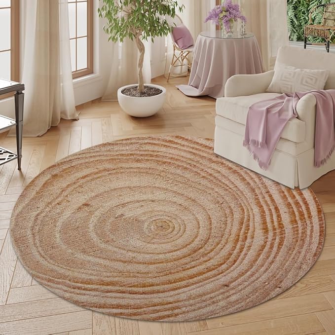 Tree Stump Growth Rings Washable Round Rugs Wood Color Texture Circle Rugs for Living Room Entryway Round Area Rug Soft Non Slip Nursery Carpet for Bedroom Dining Coffee Table 8ft