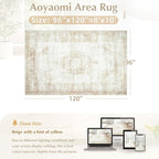 Vintage Living Room Area Rug - 8x10 Large Machine Washable Boho Moroccan Distressed Farmhouse Rugs for Bedroom - Soft Non-Slip Indoor Floor Accent Rugs for Office Dining Room (Beige, 8'x10')