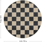 LIVEBOX Checkered Round Rug 6 Ft Washable Area Rug for Playroom, Kids Non-Slip Neutral Classic Circle Rug Geometric Large Carpet Soft Boys Rug for Classroom Dorm Bedroom(Black,180R)