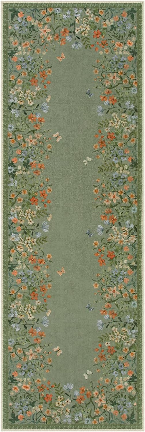 Lahome Boho Floral 2x6 Rug Runners for Hallways Non Slip,Green Kitchen Runner Rugs Non Skid Washable Bathroom Carpet Runner,Soft Non-Slip Indoor Runners for Entryway Laundry Bedroom(Green,2x6)