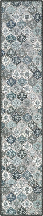 Lahome Moroccan Hallway Runner Rug Non Slip, 2x10 Washable Runner Rugs for Hallway 2x10 Vintage Ultra-Thin Throw Long Carpet for Kitchen Entryway Bedroom Laundry Room, Blue