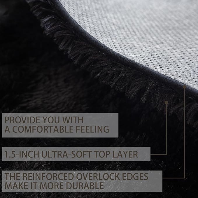 5x7 Area Rugs for Living Room Bedroom,Soft Fluffy Shaggy Bedside Rug, Indoor Floor Carpet for Kids Playroom, Dorms, Nursery Rooms, Home Decor (Black 5'x7')
