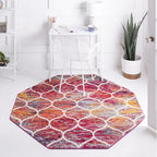Rugs.com Lattice Frieze Collection Rug – 7' Octagon Multi Medium Rug Perfect for Living Rooms, Kitchens, Entryways