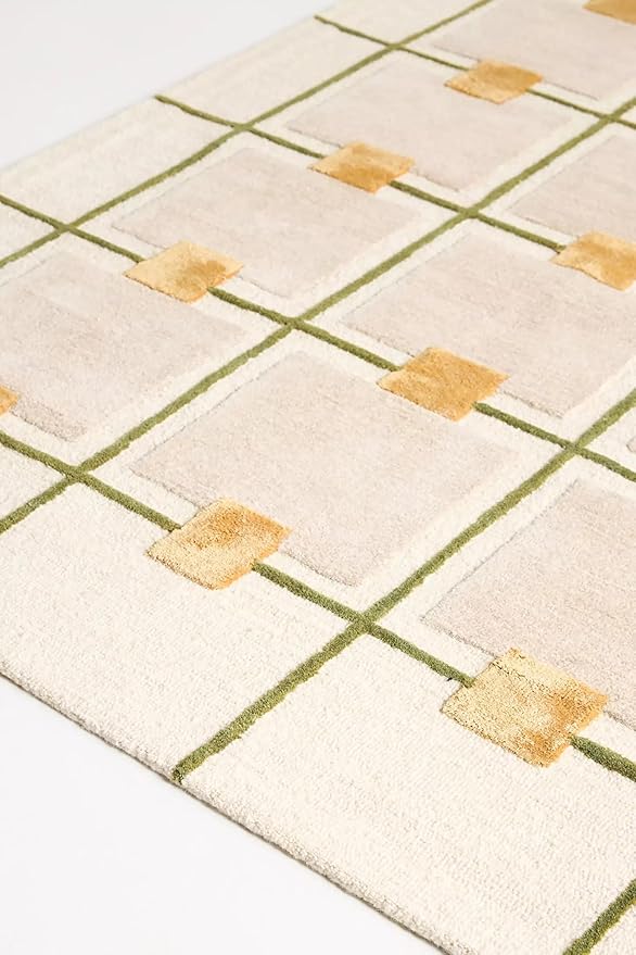 Greer Hand-Tufted Wool Rug - Elegant Taupe and Olive Geometric Pattern for Sophisticated Home Decor (6x6 Ft Square)
