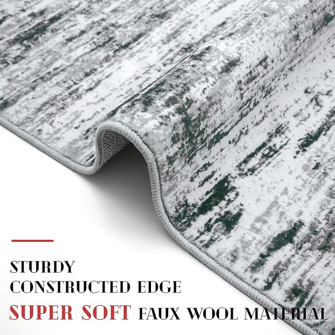 Modern Abstract Runner Rug 2.6x12, Black Grey White Washable Long Kitchen Runner Non-Slip Soft Hallway Rug Runner Thin Print Faux Wool Carpet for Entryway Bedroom Laundry Room Indoor Home Decor