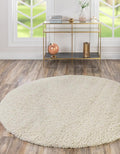Unique Loom Solid Shag Collection Area Rug (3' 3" Round, Pure Ivory)