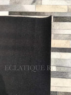 4x6 Cowhide Leather Rug, Modern Stripes Design, Dark Grey Area Rug for Living Room & Home Decor