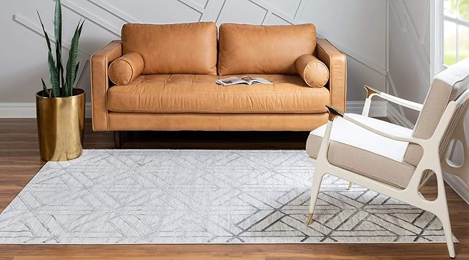 Rugs.com Lattice Trellis Collection Rug – 6' x 9' White Low-Pile Rug Perfect for Living Rooms, Large Dining Rooms, Open Floorplans
