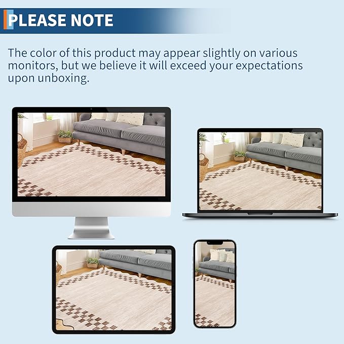 GarveeHome 8x10 Area Rug for Living Room Scalloped Washable Large Bedroom Rug Non Slip Stain Resistant Modern Border Dining Room Throw Carpet Scalloped Boho Rug for Home Decor Office Nursery, Beige